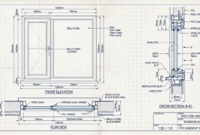 PVC Fenster Maße – technische Zeichnung mit Standardmaßen für Kunststofffenster